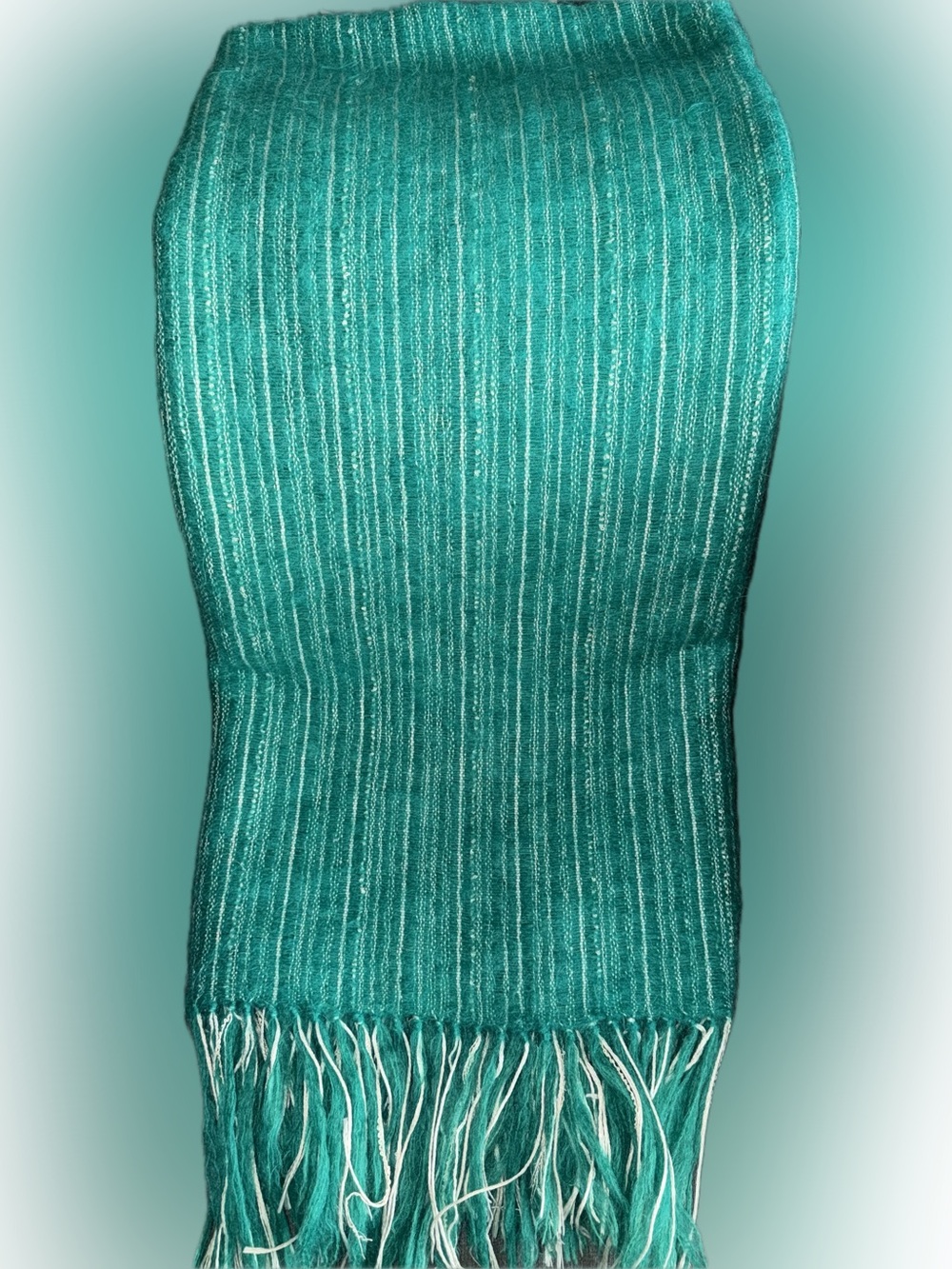 Vintage Nantucket Looms Handwoven Mohair Wool Throw Blanket Green Fringe